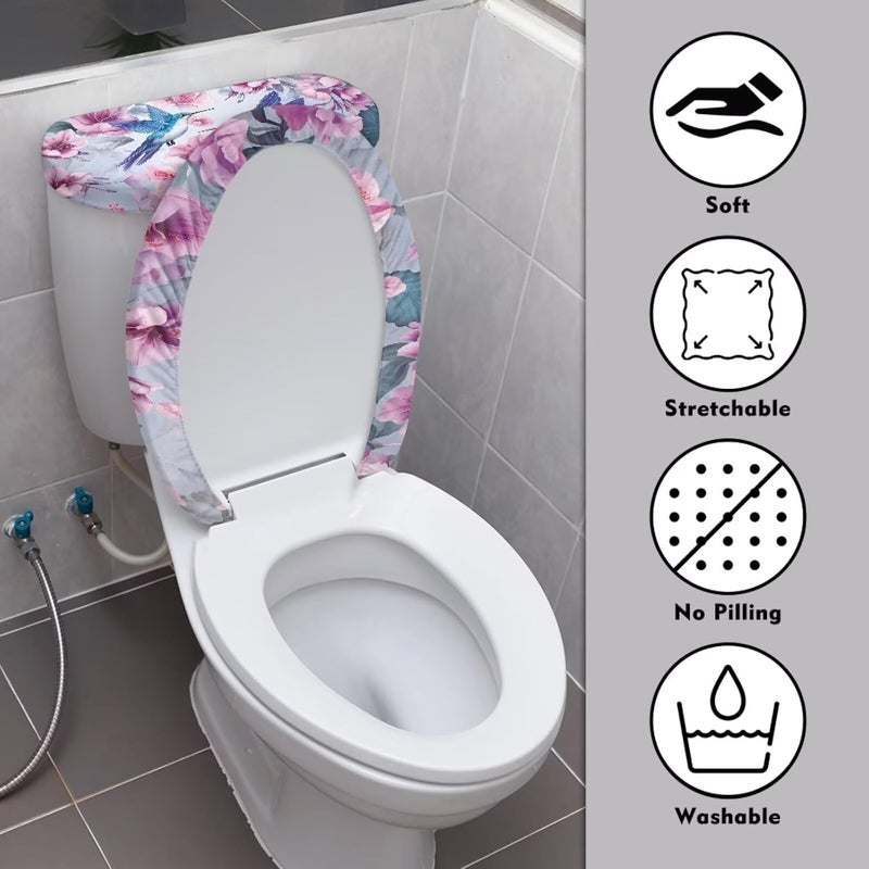 Flashideas Hummingbird Floral Toilet Lid Cover and Toilet Tank Cover 2Pcs Toilet Seat Cover and Tank Lid Covers Stretch Toilet Covers Set for Bathroom Fits Most Toilet Tanks & Lids - Image 3
